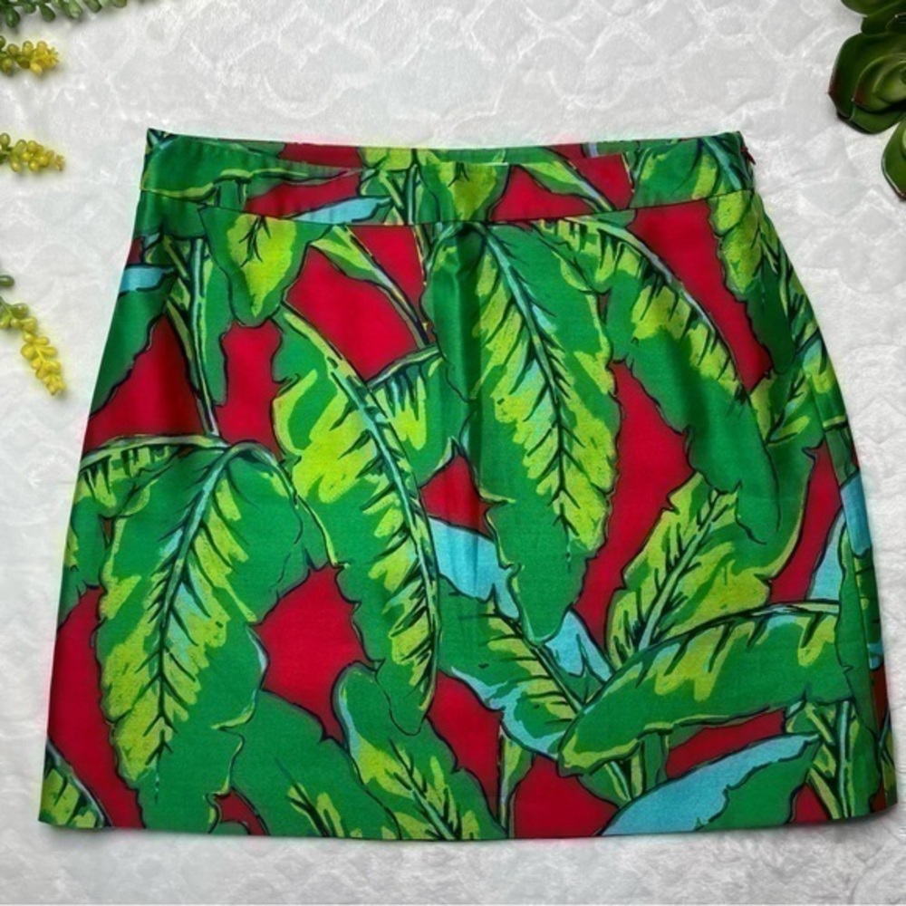 Vineyard Vines Banana Palm Leaf Print Silk Blend Skirt in
Green Red Womens 8